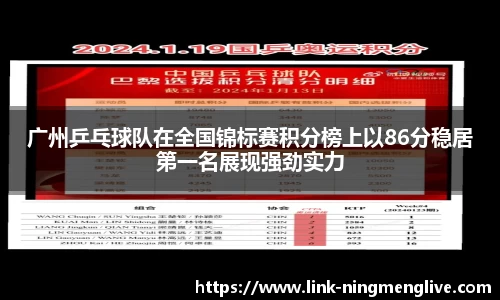 广州乒乓球队在全国锦标赛积分榜上以86分稳居第一名展现强劲实力